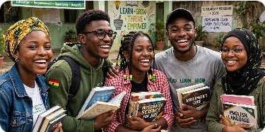 Smiling students holding books