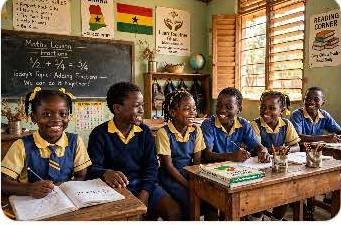 Children learning together in a Ghanaian classroom