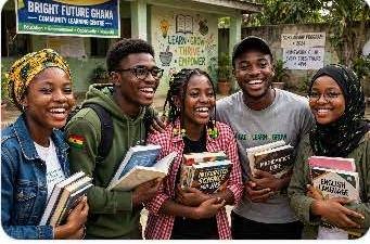 Young people celebrating progress with their books